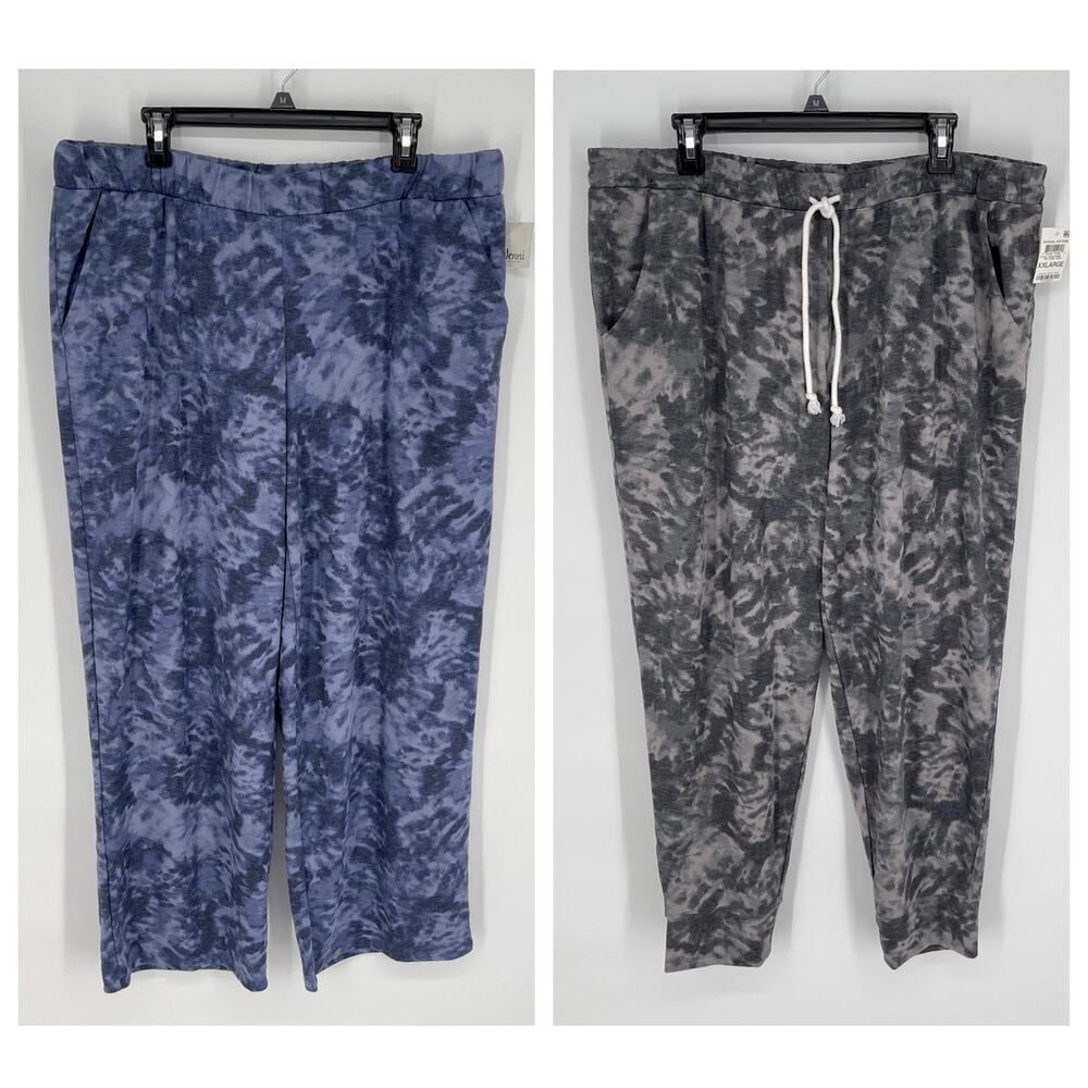 Jenni NEW Womens 2 Pc Bundle Sleep PJ Pants XXL Soft Gray, Navy Swirl Tiedye